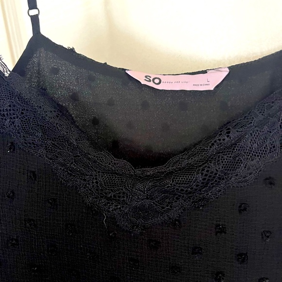 So Black polka dot & lace cami shell sz L - Picture 2 of 4
